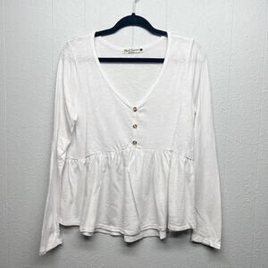 Cloud Dancer White Henley Peplum Women's Top Size Large Pullover Beach Romantic